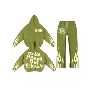 Trending Sport Design Sun Faded OEM Bordado Chándal hecho a medida Transpirable Único Puff Impreso Sudadera con capucha Conjunto de pantalón Traje de sudor - Product Image 3