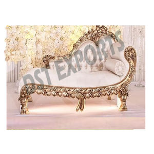 เก้าอี้นอนหลังสูงหรูหราสำหรับงานแต่งงานโซฟาหรูหราและนั่งสบายเก้าอี้เวทีในงานแต่งงานสีขาวทองสำหรับคู่รัก - Product Image 4