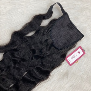 Vente en gros Extensions de cheveux queue de cheval enroulées en noir naturel de meilleure qualité # 1B Remy Cheveux humains vierges Body Wave - Product Image 2