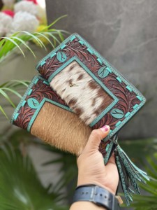 Bolso de mano de cuero de moda occidental con estilo, Cartera de piel de vaca Vintage, cremallera, tallado a mano, funda de teléfono multifuncional - Product Image 3