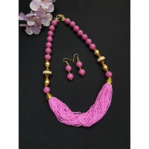 ชุดสร้อยคอลูกปัดสีชมพูหรูหราพร้อมด้ายหลายเส้นเครื่องประดับแฟชั่นอินเดียแบบดั้งเดิมพร้อมต่างหูสำหรับผู้หญิง - Product Image 3