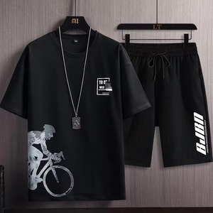 Summer Two piece T-shirt Shorts set baggy T-Shirt Short Sleeved Minimalist Cropped Pants Casual Men's summer Set - Product Image 2