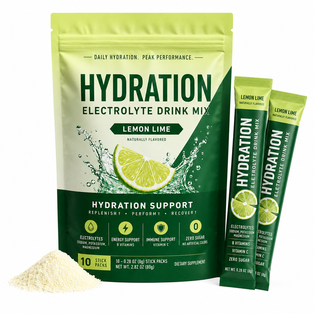 Private Label Hydration Support Drink Mix 10 Sticks Zero Sugar Electrolyte Blend with Potassium Magnesium Calcium ODM Bulk
