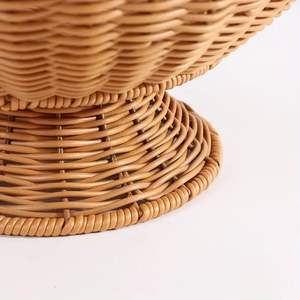 Ensemble de paniers à fruits en rotin tissé à la main |   Bol de service en osier avec base sur pied |   Plateau de rangement décoratif à bord festonné - Product Image 4