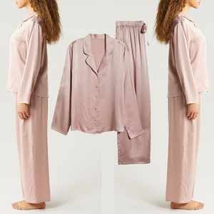 Conjunto de pijamas de dos piezas de seda 100% para mujer al por mayor camisones de seda camisa de vestir transpirable pijamas de alta calidad - Product Image 1
