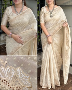 À la mode Tusser coton avec fil broderie Saree femme fabricant de mode et fournisseur de l'inde à bas prix - Product Image 2
