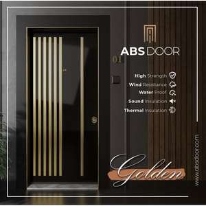Porte d'entrée intérieure de luxe en acier de qualité supérieure ABSDOOR Turquie, design moderne doré, haute durabilité, sécurité, isolation thermique, appartement, hôtel - Product Image 5