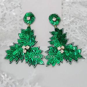 Handmade Green <b>Hoop</b> Earrings for Women Gold-Plated Christmas Tree Sequin Unique Festive Holiday Jewelry <b>Fashionable</b> <b>Earings</b> - Product Image 1