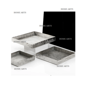 Lot de 2 plateaux à desserts martelés en métal de qualité supérieure, plateau de service à thé et café de forme rectangulaire pour usage domestique - Product Image 5
