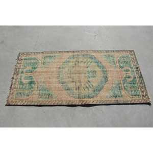 Turkish 2.3x4.8 ft Rug, Small Vintage Rug, Green <b>Brown</b> Abstract <b>Wool</b> Rug - Product Image 2