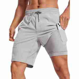 <b>Men's</b> Double Layer Workout Running <b>Shorts</b> Comfort <b>Elastic</b> <b>Waistband</b> Quick Dry Gym Jogging <b>Shorts</b> 2 Layers Solid 2-in-1 <b>Shorts</b> - Product Image 1