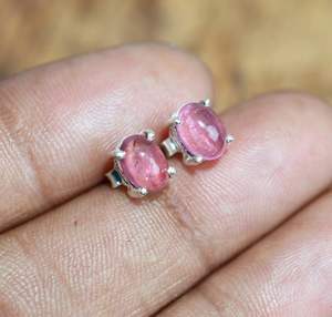 Pink Tourmnaline 925 Sterling Silver Stud Earring Customized Natural Gemstone Vintage <b>Wedding</b> Engagement Gift - Product Image 3
