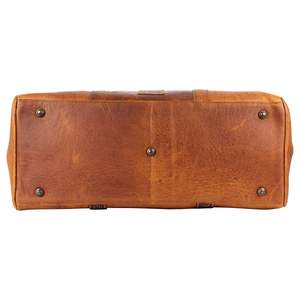 Bolsa de Viaje de Diseño Bohemio, Duradera y de Primera Calidad, en Cuero Genuino Color Bronceado, con Borlas y Detalles Hechos a Mano, Estilo Occidental - Product Image 3