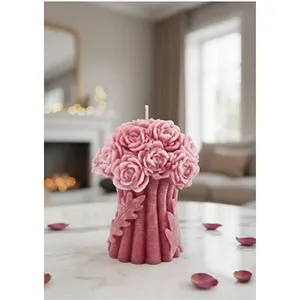 Elegant Rose Scented Decorative Candle <b>Paraffin</b> Wax Art Candle Rose Bouquet Design Eco-Friendly Home Decoration Valentine's Day - Product Image 1