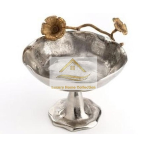Bol de vaisselle fantaisie composé de verre et de cadre en aluminium avec support de couleur argent brillant polissage fournitures de mariage de table - Product Image 3