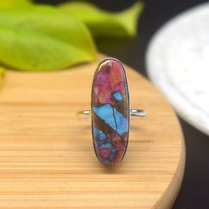 Anillo de Compromiso Bohemio Navajo Hecho a Mano en Plata de Ley 925 con Bisel de Turquesa Cobre y Dalia Naranja Natural, Nuevo - Product Image 5