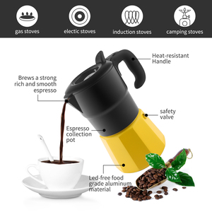 <span class=keywords><strong>Cafetière</strong></span> Moka en aluminium jaune de qualité alimentaire, 3 tasses, style <span class=keywords><strong>vintage</strong></span>, rétro, décoration de cuisine, <span class=keywords><strong>cafetière</strong></span> à expresso pour un usage quotidien - Product Image 2