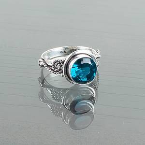 Blue Apatite Ring 925 Sterling Silver Handmade Gemstone Jewelry Luxury February Birthstone <b>Gift</b> for Women Rhodium Plated - Product Image 3