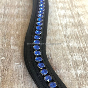 Bande de sourcils en cuir pour cheval, accessoire rembourré, souple, de qualité supérieure, canal vide, avec gamme bleu royal, fantaisie, chaîne en cristal, rembourrage ultra doux - Product Image 4