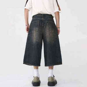 Envío rápido verano Streetwear pantalones cortos de mezclilla rectos personalizados holgados desgastados pantalones cortos de mezclilla de algodón lavado para hombres - Product Image 6