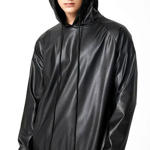 Sweat à capuche/pull-over en cuir personnalisé avec matériel en service OEM Sweat à capuche en cuir teint uni pour hommes à vendre - Product Image 1