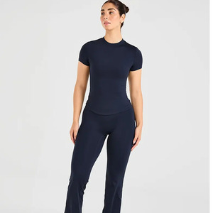 เสื้อยืดเข้ารูปสีกรมท่าสำหรับผู้หญิงเสื้อยืดแขนสั้นนุ่มน้ำหนักเบาระบายอากาศได้ดีดีไซน์ใหม่ล่าสุด - Product Image 6