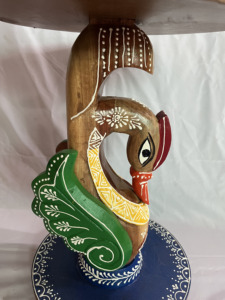 Handcrafted Rajasthani Hand-Painted Wooden Round Stool Decorative Side Table Peacock Face Natual Finish Color Full Nighstand - Product Image 5