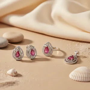 Ensemble de bijoux fins pour femmes, bague et boucles d'oreilles en argent 925 avec rubis, zircon et perle, plaqué argent, pour mariage et soirée - Product Image 2