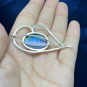 Labradorite Sterling <b>Silver</b> Hair Stick Pin <b>Brooch</b> with Rhodium/Gold Plating and Bezel Setting-Perfect Boho Gift - Product Image 4