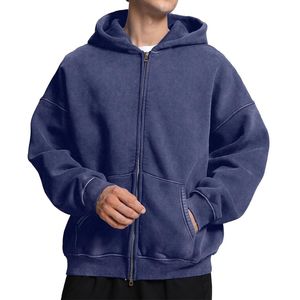 Sudadera con capucha de mezclilla con lavado ácido OEM ODM, 100% algodón mezclado, bordada, antipilling, hombro caído, cremallera completa, estilo vintage, ajuste holgado, invierno - Product Image 6