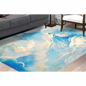 Blue and Gold Marble <b>Chenille</b> <b>Rug</b>: Modern Abstract Art - Product Image 2