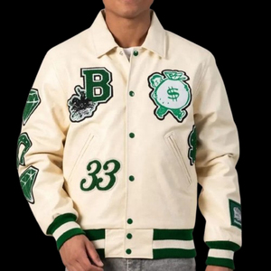 เสื้อแจ็คเก็ตวาร์ซิตี้แบบยูนิเซ็กซ์ แขนหนัง ปักลายการ์ตูนตามสั่ง เสื้อโค้ทฤดูหนาว - Product Image 2