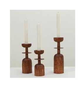 Farmhouse-Style Wooden <b>Candle</b> Holders Rustic Wood <b>Pillar</b> <b>Candle</b> Stands 6'' Vintage Tall <b>Candle</b> Stand Decorative Brown - Product Image 4