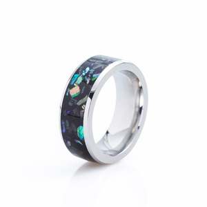 Jeulia Rose <b>Gold</b> Plated Titanium Steel Men's Band with <b>Opal</b> Inlay - Product Image 2