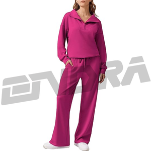 Conjunto deportivo rosa con media cremallera, transpirable, para mujer, diseño ajustado, perfecto para gimnasio, ropa de calle, estilo cómodo para todo el día - Product Image 1