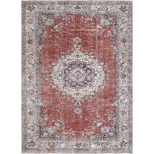 Alfombra Vintage de Lana 9x12 Roja y Naranja, Anudada a Mano, con Diseño de Medallón y Patrones Abstractos Rectangulares para Entrada, Pasillo o Recibidor - Pae-2623 - Product Image 1