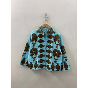 Aqua Suzani Amber Edition Hand-Embroidered Waffle Cotton <b>Jacket</b> Breathable <b>Corduroy</b> Varsity Style Custom XL for Summer Autumn - Product Image 2