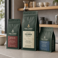 Sacs à café AT PACK personnalisés en Allemagne, en PE, 250g et 500g, avec valve et fermeture éclair refermable pour l'emballage de grains de café torréfiés