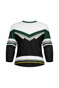 Jersey de Hockey sobre Hielo para Hombre, Negro, Naranja y Azul a Rayas, Manga Tres Cuartos, Cuello en V, Absorbe la Humedad, Sublimado - Product Image 3