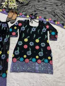 Latest Indian Embroidery Sharara Gharara Kurti <b>Set</b>, Georgette Fabric Gorgeous Pakistani Designer Customize Ethnic Wear Wholesale - Product Image 6