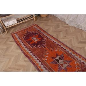 Vintage 2.9x10.4 ft Rug, <b>Runner</b> Turkish Rug, <b>Red</b> Brown Bordered Rug - Product Image 4