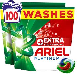 Cápsulas de Detergente Líquido para Lavandería Ariel Platinum PODS, 100 Lavados + Eliminación Extra de Manchas, Elimina Incluso las Manchas Secas de 7 Días - Product Image 1