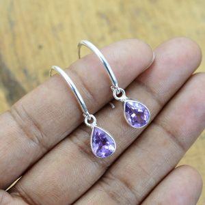 Boucles d'oreilles pendantes en argent sterling 925 avec améthyste facettée, bijoux faits à la main, mode féminine, cadeau - Product Image 4