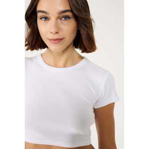 Camiseta Corta para Mujer, Estilo Deportivo Informal, Cuello Redondo, Manga Corta, Tela Turca, 100% Algodón, Transpirable, Talla Única - Product Image 3