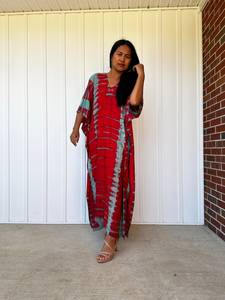 Robe rouge tie-dye pour femmes, robe africaine, cadeau pour la plage, vêtements de détente, caftan marocain, luxe - Product Image 5