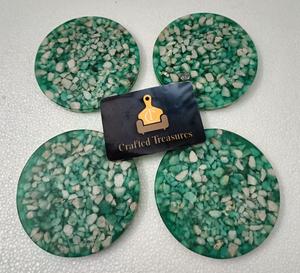 Natural <b>Stone</b> Embedded Tea Coasters Set Epoxy <b>Resin</b> Mats & Pads Placemat Terrazzo Tableware Drinkware Coaster At Best Price - Product Image 2