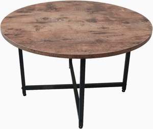 Round <b>Coffee</b> <b>Table</b> for Living Room Wood Look Accent <b>Table</b> with Vintage Wooden Top Metal Frame <b>Rustic</b> Brown Easy Assembly - Product Image 6