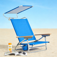 Chaise de plage pliante inclinable à 5 positions HOMFUL, personnalisable en plusieurs couleurs, avec accoudoirs en bois et auvent pare-soleil anti-UV
