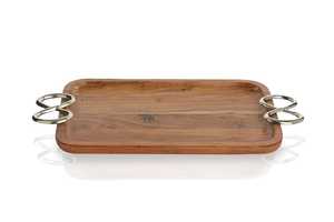 Vantage-Bandeja rectangular de madera de acacia, color natural, elegante, estilo moderno, con asas de diseño, bandeja de madera decorativa - Product Image 2