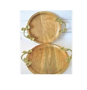 Lot de 2 plateaux décoratifs rustiques en bois d'acacia pour table basse Plateau de service en bois Plateau rond en bois pour centre de table - Product Image 1